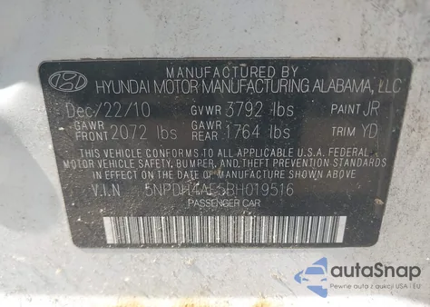 2011 Hyundai Elantra Gls из США, поврежденный, VIN 5NPDH4AE5BH019516